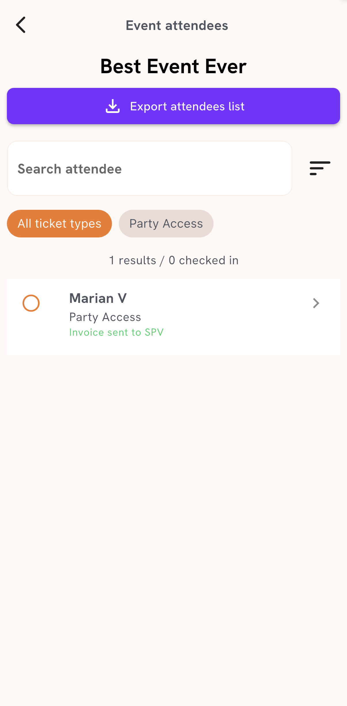 Event attendees screenshot